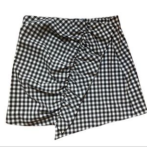 Zara gingham mini skirt with asymmetrical ruffle